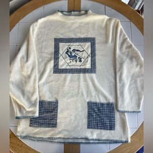 Vintage BellePointe Fleece Blue Bird Sweater Large Cottagecore Country Pullover